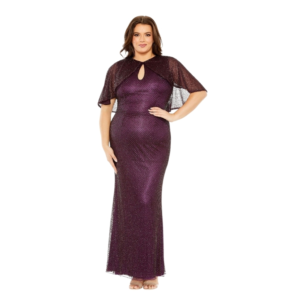 Mac Duggal 5948 Amethyst Cape Sleeve Embellished Dress‎ Sz 20W